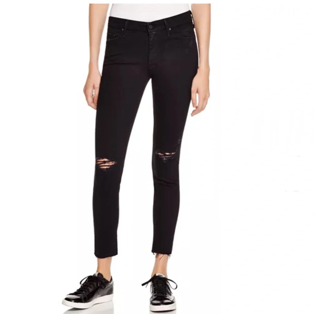 MOTHER Looker Ankle Fray Black Distressed Skinny Jeans - 26